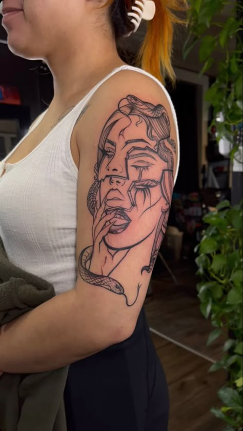 Mask Tattoos For Women, Double Face Tattoo, Baddie Leg Tattoos, Animation Tattoo, Tattoo Ideas For Woman, Cool Ear Tattoos, Patchwork Tattoos, Women Tattoo Ideas, Ear Tattoo Ideas