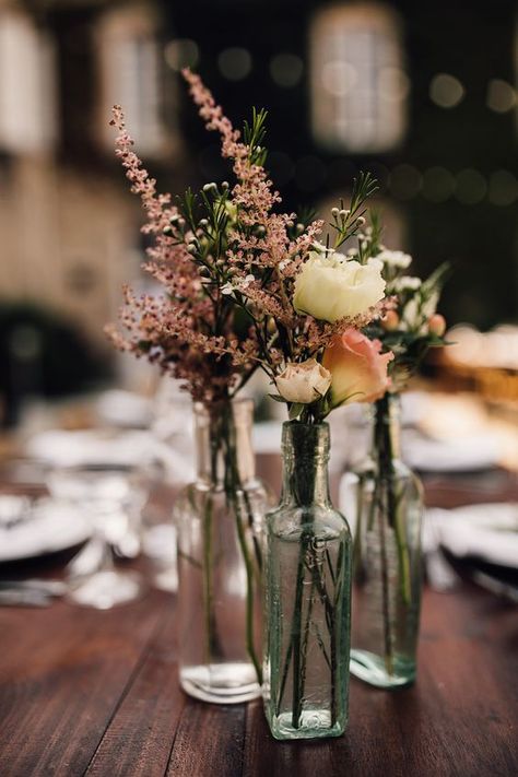 Tressel Table Wedding Decor, Cocktail Wedding Table Decor, Rectangular Wedding Table Decor, Bottles Wedding Decor, Round Table Wedding Decor, Antique Wedding Decor, Flowers In Bottles, Weddings In France, Wedding Bottles