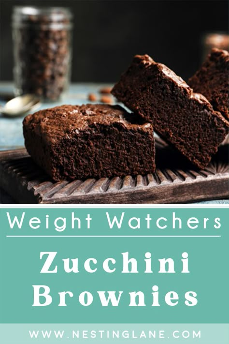 Weight Watchers Zucchini Brownies Recipe. A scrumptious and healthier chocolate dessert. They are kid friendly because they won't even know there are vegetables in them! this Fall recipe will be a favorite. Ww Zucchini Recipes, Shredded Zucchini Recipes, Weight Watchers Zucchini, Low Fat Brownies, Ww Lunches, Weight Watchers Brownies, Low Calorie Brownies, Chocolate Zucchini Cake Recipe, Zucchini Desserts