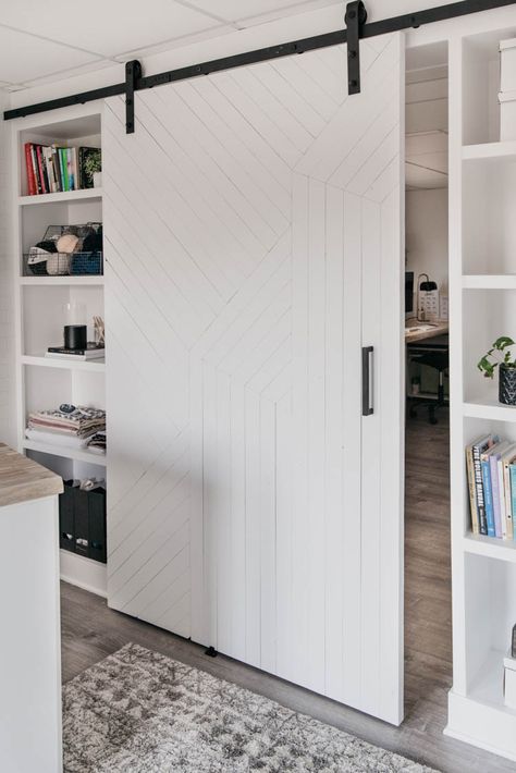 Hidden Basement Storage, Basement Barn Door Ideas, Basement Storage Ideas Unfinished, Basement Studio Ideas, Basement Office Ideas No Windows, Diy Modern Barn Door, Renovation Basement, Studio Basement, Cottage Basement