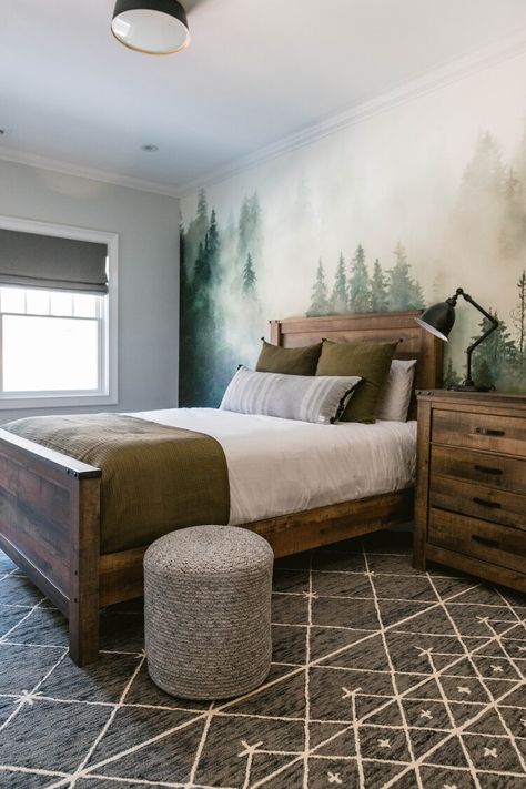 Rustic Boys Bedrooms, Woodsy Bedroom, Outdoor Themed Bedroom, Boys Bedroom Grey, Young Mans Bedroom, Boys Bedroom Green, Rustic Boys Room, California Casual Style