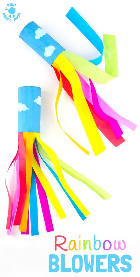 CARDBOARD TUBE RAINBOW BLOWERS are a colourful and fun kids craft! Kids love blowing this rainbow craft to see the streamers swoosh. A super TP roll St Patrick's Day craft or for a weather topic too. Great as a Spring craft or Summer craft too. #rainbow #stpatricks #stpatricksdaycrafts #rainbowcrafts #kidscrafts #craftsforkids  #cardboardtubecrafts #kidscrafts  #kidsactivities #kidscraftroom #summercrafts #springcrafts #preschoolcrafts #TProllcrafts Cardboard Tube Crafts, Rainbow Craft, Weather Crafts, March Crafts, Kids Craft Room, Spring Craft, Craft Kids, Spring Crafts For Kids, Summer Crafts For Kids