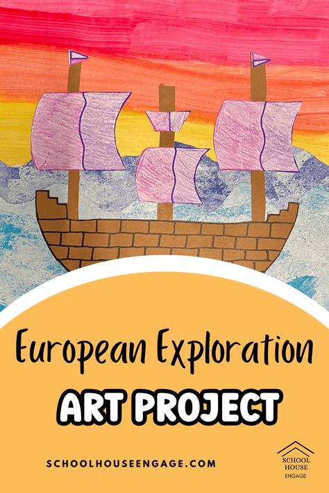 This art project is fun to do during your European Exploration unit and looks great for Open House. Read the full blog post for easy directions. Europe Crafts Preschool, Europe Day School Activities, European Exploration Activities, France Art Projects For Kids, European Explorers Project, European Explorers Activities, Exploration Art, Curriculum Night, Teacher Preparation