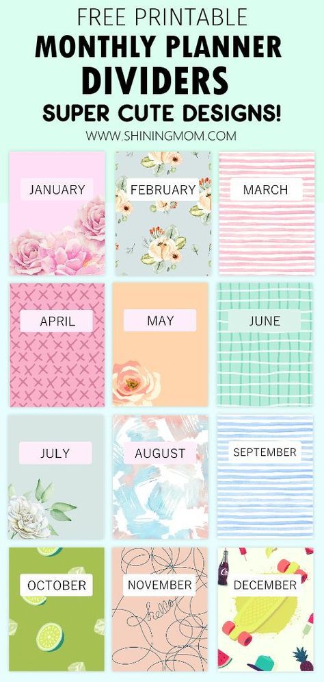 You'll love these printable monthly planner dividers. They come in cute and unique monthly theme. Excellent to use to organize your planners and binders and bullet journals! #planner #freeprintable #bindercovers #bulletjournal Free Printable Binder Covers, Binder Covers Free, Free Printable Monthly Planner, School Binders, Binder Cover Templates, Free Calendars, Binder Covers Printable, Student Binders, Binder Printables