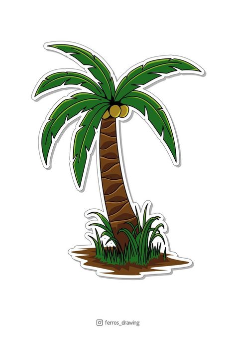 Coconut Tree Illustration, Coconut Tree Drawing, Batman Cake Topper, Tree Cut Out, Plant Cartoon, Dance Props, Sticker Illustration, Tree Sticker, Tree Icon