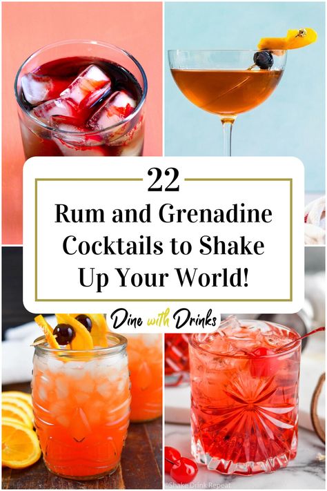 Collage of 4 rum and grenadine cocktails. Drinks With Grenadine Cocktails, Cocktails With Grenadine, Cocktail Recipes Grenadine, Drinks With Grenadine, Beach Day With Friends, Grenadine Cocktail, Good Rum, 21 And Over, Day With Friends