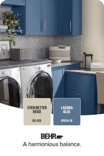 Searching for the perfect paint color pairing? Look no further than BEHR Paint’s Laguna Blue PPU14-18 and Even Better Beige DC-010. Behr Laguna Blue, Even Better Beige Behr, Even Better Beige, Behr Color Trends, Behr Colors, Roof Paint, Laguna Blue, Wood Stain Colors, Perfect Paint Color