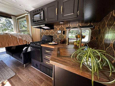 This Toy Hauler Renovation Features A...Swing?! Toy Hauler Renovation, Toy Hauler Remodel, Toy Hauler Rv, Natural Wood Accents, A Studio Apartment, Mobile Living, Kitchen Makeovers, Rv Kitchen, Bedroom Patio