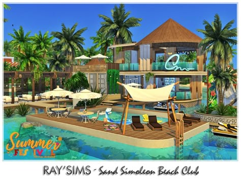 The Sims Resource - Sand Simoleon Beach Club Sims 4 Island Living House, Sims 4 Beach House, Sims 4 Sulani, Sims Layout, Sims4 No Cc, Sims House Inspiration, Sims 4 Homes, Houses Sims 4, Sims Floor Plans