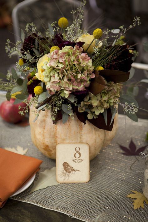 Pumpkin Centerpieces Wedding, Company Photography, Pumpkin Vase, Pumpkin Wedding, Unique Wedding Flowers, Fall Wedding Centerpieces, Wedding Floral Centerpieces, Rustic Fall Wedding, Flower Company