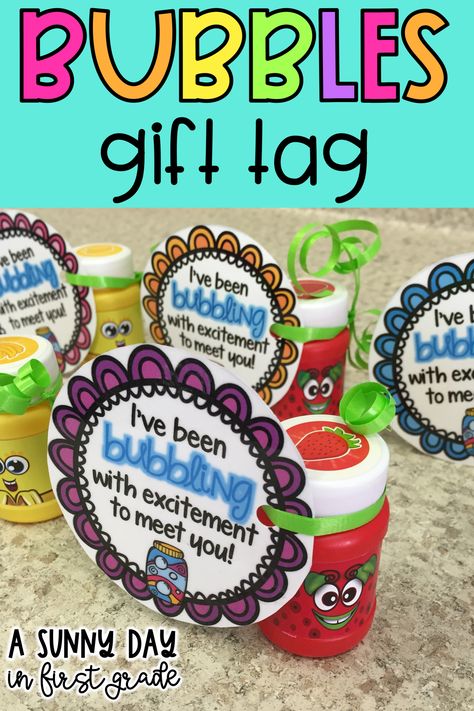 Bubble Tags Beginning Of Year, Back To School Bubbles Tags, Back To School Student Gift Ideas Preschool, Preschool Welcome Gifts, Bubbling With Excitement Tags Free, Welcome To Preschool Gifts, Beginning Of The Year Gifts For Students, Labeling Kindergarten, Preschool Set Up