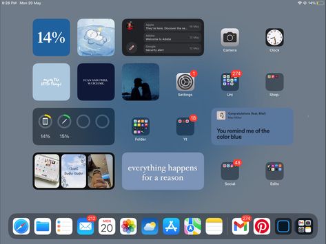 Ipad Homescreen Ideas Simple, Macbook Air Widgets, Apple Ipad Air Wallpaper, Blue Ipad Homescreen Ideas, Ipad Wallpaper For Boys, Aesthetics Homescreen, Ipad Homescreen Ideas Blue, 2020 Wallpaper Aesthetic, Ipad Ideas Homescreen