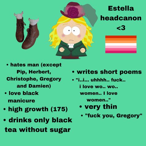 South Park, Foreign Kids, Estella Havisham, Headcanons Estella Havisham South Park, South Park Hcs, South Park Estella, South Park Foreign Kids, Foreign Kids South Park, Hellpark Estella, South Park Headcanons, Estella Havisham, Hell Park