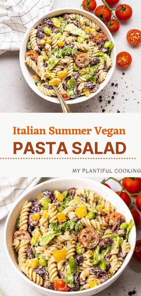 This creamy and hearty protein pasta salad is healthy, gluten-free and vegan! Makes a great light lunch or side dish. Vegan High Protein Pasta Salad, Easy High Protein Pasta, Vegan Protein Pasta, Cold Pastas, High Protein Pasta Salad, High Protein Pasta Recipes, Protein Pasta Recipes, Protein Pasta Salad, High Protein Pasta