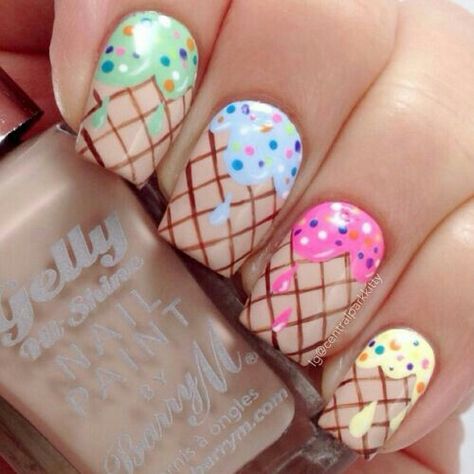 Pretty Summer Nail Designs, I’ve Cream Nails, Back To School Nails 5th Grade, Children Nails Designs For Kids, Ice Cream Nails Designs, Food Nails Designs, Little Kid Nails, Kids Manicure Ideas, Popsicle Nails