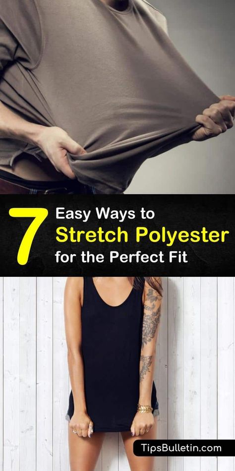 Is your polyester shirt too small? Learn how to stretch polyester fabric and 4 way stretch fabrics using a spray bottle, warm water, and conditioner, and stretch your polyester blend t-shirt back to its original size. #howto #stretch #polyester How To Stretch Out Shirts, How To Stretch Out A Shirt, Alter Clothes, How To Shrink Clothes, Stretch Clothes, Handwashing Clothes, 80s Punk, Strapless Prom Dress, General Ideas