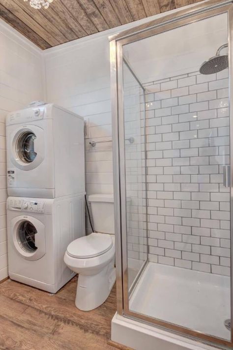 Laundry Bathroom Combo, Tiny House Bathrooms, Tiny House Appliances, Trailer Conversion, Tiny House Swoon, Bathroom Addition, Box Trailer, Basement Bedroom, Laundry Room Bathroom