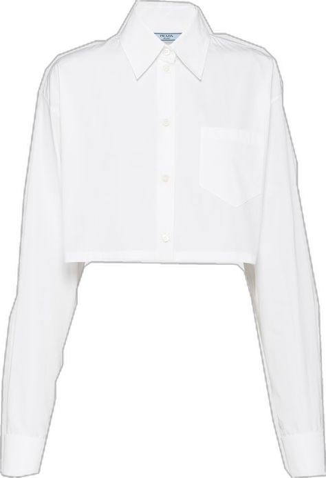 Prada Clothes, Cropped White Shirt, Prada Shirt, Prada Top, Versace Outfit, Cropped Shirt, Triangle Logo, Cloud White, Poplin Shirt