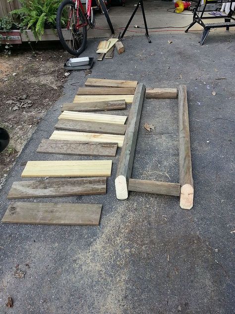 Another Bridge Over the Dry Stream Bed Pallet Bridge, Dry Stream Bed, Yard Bridge, Backyard Bridges, Dry Stream, Backyard Stream, Pond Bridge, Stream Bed, Landscape Timbers