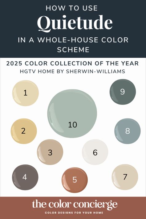 Sherwin-Williams Quietude: HGTV Home Color of the Year 2025 Perilous Grey Sherwin Williams, How To Pick Interior Paint Colors, Evergreen Fog Color Palette Bedroom, Paint Combination For Living Room, Colors That Go With Quietude, Sherwin Williams Trim Paint Colors, Rocky River Sherwin Williams Coordinating Colors, Hallman Lindsay Paint Colors, Colors That Go With Sherwin Williams Retreat