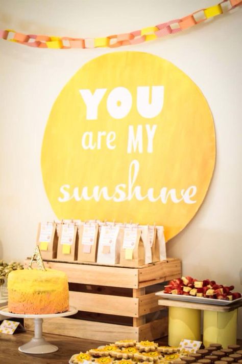 First Birthday You Are My Sunshine Theme, Sun Birthday Decorations, You Are My Sunshine One Year Old Party, You Are My Sunshine Backdrop, You Are My Sunshine Birthday Party Boy, Sunshine Table Decorations, Sunshine Dessert Table, Sunshine Desserts, My Little Sunshine 1st Birthday