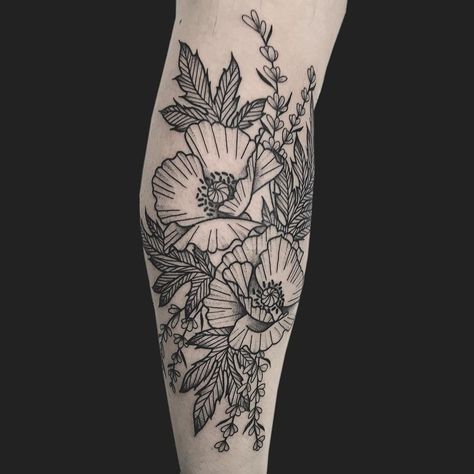 Poppy Bouquet Tattoo, Poppy Tattoo Sleeve, Poppy Tattoo, Poppy Bouquet, Lavender Tattoo, Bouquet Tattoo, Poppies Tattoo, Sleeve Ideas, Sleeves Ideas