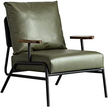 CAYJ Leather Fauteuil with Sponge Backrest, Comfortable Upholstered Single Sofa for Living Room, Bedroom and Office, Brown and Green Green Leather Armchair, Steel And Leather Chair, Brown Single Sofa Chair, Leather Side Chair Accent Chairs & Armchairs, Green Leather Chair, Office Brown, Lazy Chair, Office Green, Italian Living Room