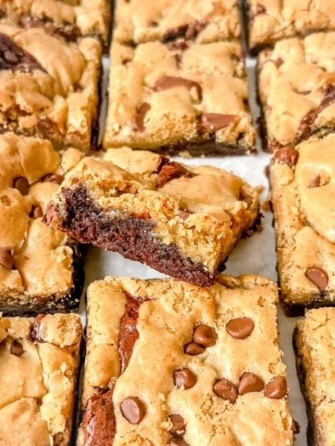 Gluten Free Recipe Sharing | These gluten free brookie cookie brownie bars are the most delicious combination | Facebook Gluten Free Chocolate Desserts, Gluten Free Cookies Easy, Brookies Recipe, Gluten Free Brownies Recipe, Gluten Free Holiday Recipes, Gluten Free Chocolate Recipes, Cookie Brownie, Brownie Bars, Gluten Free Bars