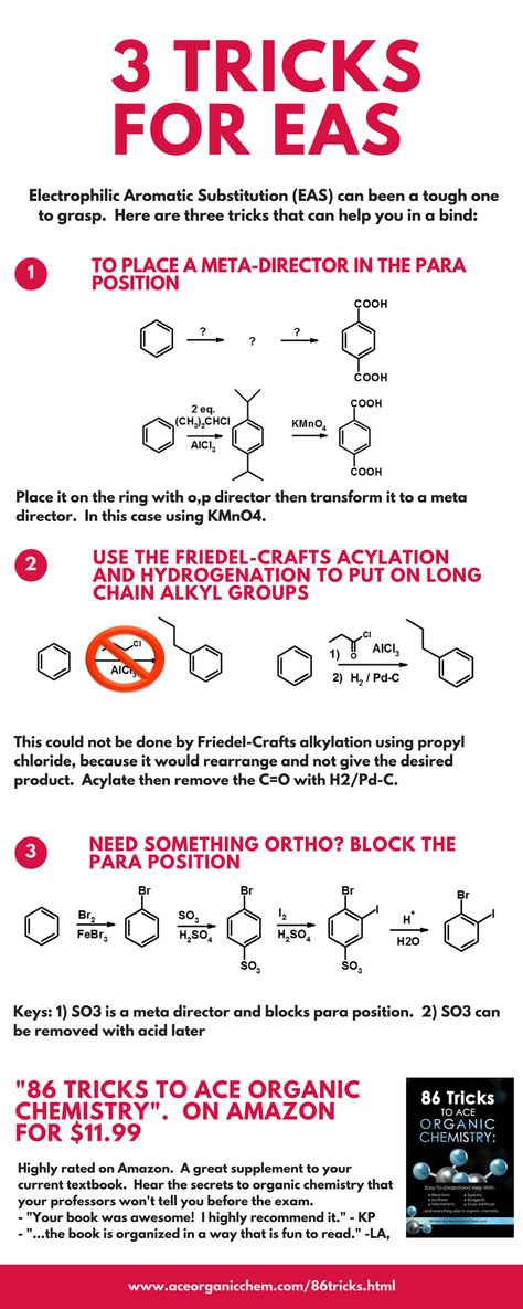 three tricks to help you with EAS in organic chemistry...more at http://www.aceorganicchem.com/86tricks.html Organic Chemistry Tricks, Chemistry Tricks, Organic Chemistry Cheat Sheet, Organic Chemistry Reactions, Chemistry Help, Organic Chem, Organic Chemistry Study, Chemistry Study Guide, Chemistry Laboratory