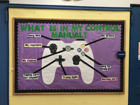 Restorative Practice Bulletin Board, Active Bulletin Board Ideas, Spring School Counseling Bulletin Boards, Things In My Control Bulletin Board, Positive Work Environment Ideas Bulletin Boards, Smart Goal Bulletin Board, Recreation Bulletin Board Ideas, This Or That Bulletin Board, Game Controller Bulletin Board