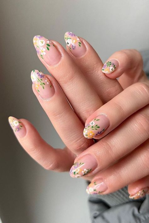 Flower Nails Acrylic, November Nails, Cute Gel Nails, Sparkle Nails, Neutral Nails, Funky Nails, Pretty Acrylic Nails, Floral Nails, Chic Nails