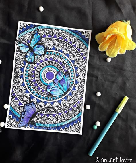 Art Photography || Butterflies Mandala || Purple-Blue Mandala || Two colour Mandala Mandala Full Page, Full Page Mandala Art, Surrealism Background, Butterfly Mandala Art, Mandala Butterfly, Circle Mandala, Buddha Painting Canvas, Mandala Blue, Mandala Circle