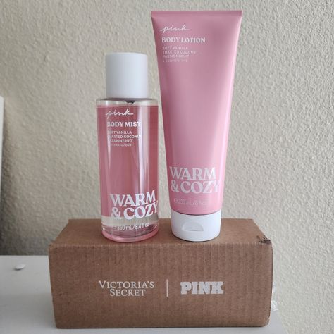 Victoria's Secret Pink Warm Cozy Body Mist Spray & Body Lotion Set Victoria Secret Body Mist, Victoria Secret Lotion, Victoria Secret Makeup, Bath And Body Works Perfume, Body Smells, Pink Body, Mist Spray, Setting Spray, Body Mist