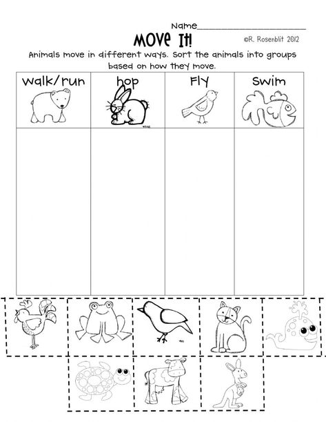 Animals Movement Worksheet, Wild Animals Worksheets For Kindergarten, Parts Of A Cow, Movement Drawing, Animal Body Parts, Animal Movement, Animal Classification, Animal Worksheets, Animal Sounds