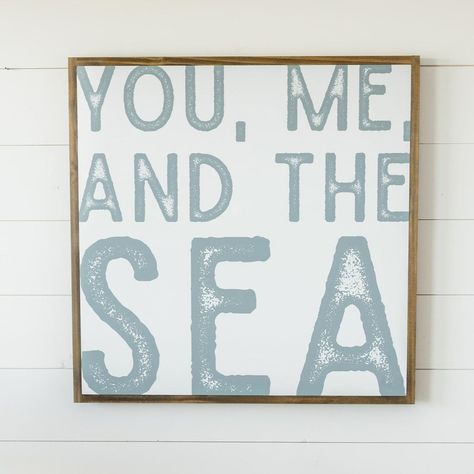 You, Me, Sea Middlebury Indiana, Beach Signs Wooden, Wall Art Big, Weathered Grey Stain, Coastal Farmhouse Decor, Beach Canvas Wall Art, Coastal Art Prints, Bold Lettering, Sea Wall Art