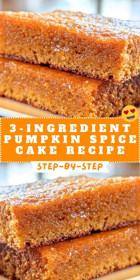 This cake is made of just three ingredients: a box of spice cake mix, a can of pumpkin puree, and eggs. These ingredients combine to create a moist, flavorful cake that’s rich in pumpkin spice flavor. Need a quick and tasty dessert? This 3-Ingredient Pumpkin Spice Cake has got you covered! 🎃 #PumpkinPassion #FallTreats #EasyBaking 3 Ingredient Pumpkin Spice Cake, Pumpkin Cake Mix Muffins, Cake Mix Recipes Homemade, Pumpkin Spice Cake Recipe, Pumpkin Cake Mix, Easy Pumpkin Recipes, Spice Cake Mix And Pumpkin, 3 Ingredient Cakes, Cake Mix Muffins