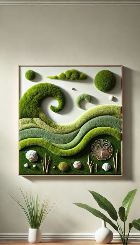 Biophilic Living Room, Diy Shelf Decor, Living Green Wall, Labyrinth Design, Aesthetic Interior Design, Moss Decor, Moss Wall Art, Moss Garden, Moss Art