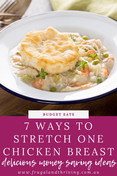 Chicken Meals That Stretch, Single Chicken Breast Recipe, Pounded Chicken Breast Recipes, Meat With Vegetables, Chicken White Sauce, Chicken Breast Recipes Dinners, Creamy Chicken Dish, Cheap Healthy Dinners, Easy Recipe Ideas