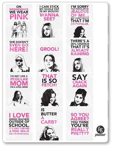 Mean Girls Party, Stickers Quotes, Mean Girl Quotes, Mean Girls Movie, Mean Girl, The Bling Ring, Stickers Sheet, Girl Memes, Plum Paper