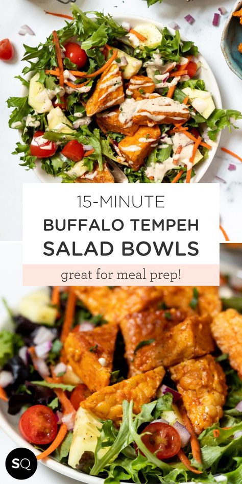 Salad With Tempeh, Buffalo Tempeh Tacos, Buffalo Tempeh Recipes, Tempeh Meal Prep, Tempeh Salad Recipes, Healthy Tempeh Recipes, Easy Tempeh Recipes, Tempeh Recipes Vegan, Buffalo Tempeh