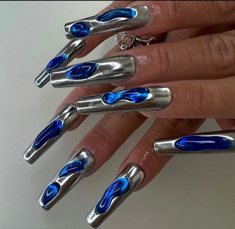 Futuristic Nail Art, Nail Design Glitter, Nails Aesthetic, Her Nails, Long Acrylic, Trendy Nail Art, Cat Kuku, Unique Nails, Fire Nails