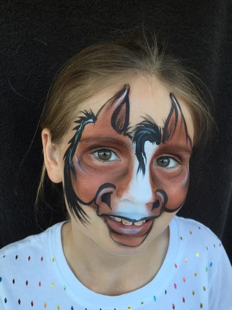 Full Face Horse Horse Face Painting, Horse Face Paint, Horse Face Drawing, Painting Costume, Animal Face Paintings, Face Painting Tips, Face Oil Painting, Christmas Face Painting, Girl Face Painting