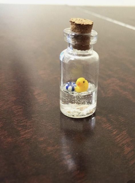 Tiny Jar Crafts Bottle Charms, Tiny Jar Crafts, Tiny Crafts, Polymer Clay Cute, Duck Swimming, Clay Cute, Prom Nail Designs, Tiny Jars, Mini Glass Bottles