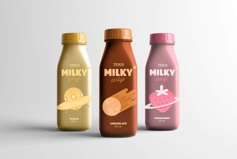 Milkyway Milkshakes on Packaging of the World - Creative Package Design Gallery Label Minuman, Label Botol, Desain Merek, Milk Packaging, Drinks Packaging Design, Bottle Design Packaging, Lets Talk, Instagram Branding, Graphic Design Packaging