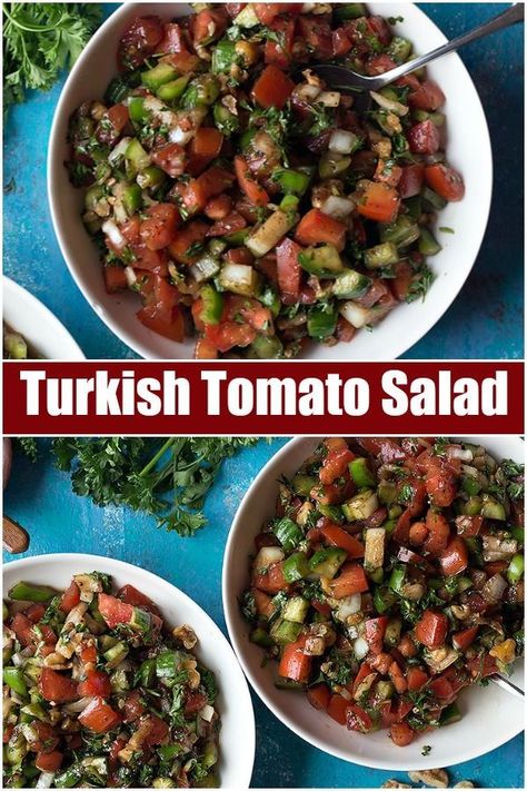 Turkish Salad Recipes, Arabic Dishes, Turkish Salad, Tomato Salad Recipe, Middle East Recipes, Tomato Salad Recipes, Doner Kebab, Turkish Food, Eat Salad