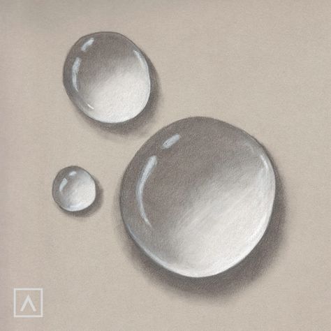 How to Draw Realistic Water Droplets | ARTEZA How To Draw A Water Droplet, Drawing Water Droplets, How To Draw Water Droplets, Gray Toned Paper Drawing, Water Droplets Drawing Tutorial, Water Drop Sketch, Toned Gray Paper Drawings, Water Droplets Drawing, Raindrop Drawing