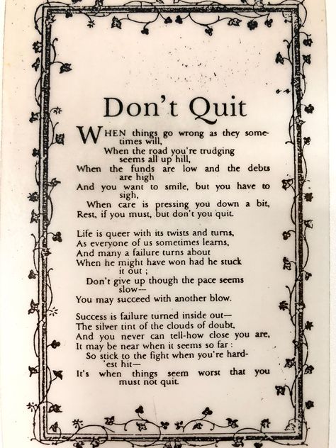 'Don't Quit', poem probably written by John Greenleaf Whittier (1807-18920). Jacques Arpels often gave to this staff four-leaf clovers picked from his garden along with this ode to perseverance and good fortune. © Van Cleef & Arpels. Four Leaf Clover Poem, Church Poems, Van Cleef Magic Alhambra Necklace, Heath Quotes, Dont Quit Poem, Van Cleef And Arpels Sweet Alhambra Necklace, Van Cleef Frivole Necklace, Van Cleef 10 Motif Necklace, Elements Quote