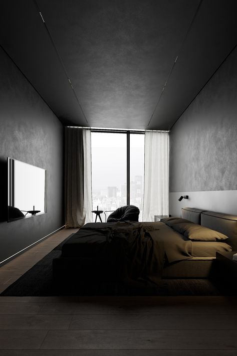 Sirotov Architects Dark Interior Design, Z Design, Dark Living Rooms, Minimal Interior Design, Interior And Exterior Design, Dark Bedroom, Modern Bedroom Interior, Luxury Bedroom Design, Future Apartment Decor