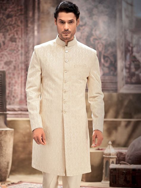 Men Wedding Sherwani, Indian Wedding Sherwani, Cream Sherwani, Groomsmen Dress, Sherwani For Men Wedding, Mens Sherwani, Sherwani For Men, Wedding Sherwani, Wedding Branding