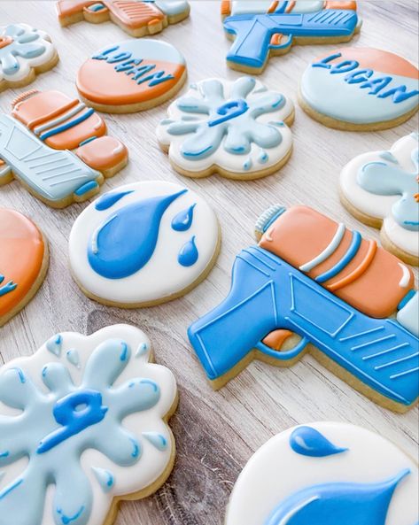 Water Birthday Parties, Birthday Party For Boys, Paintball Birthday, Water Birthday, Pool Party Cakes, Cookies Royal Icing, Car Cookies, Beach Cookies, 2nd Birthday Party For Boys